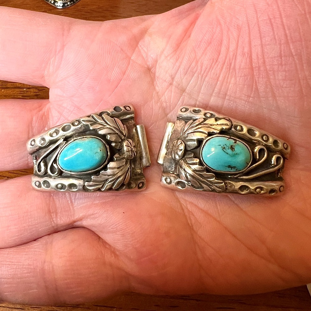 Turquoise & Sterling Silver 925 Watch Tips, Signed